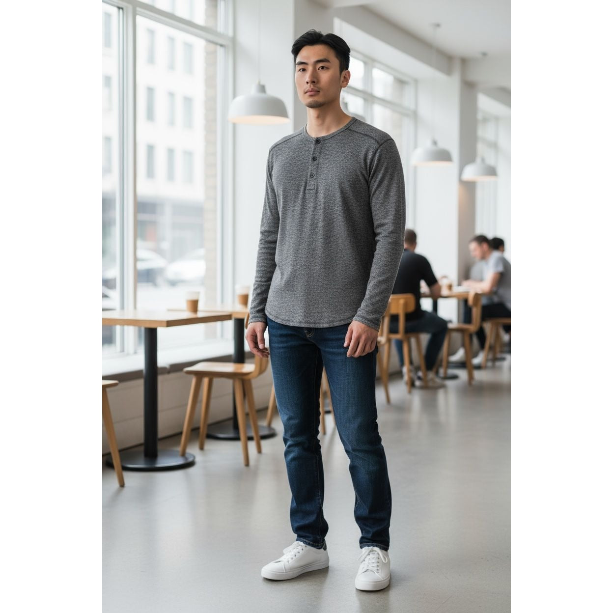 Treasure & Bond Gray Long-Sleeve Henley Shirt Small Lightweight Casual