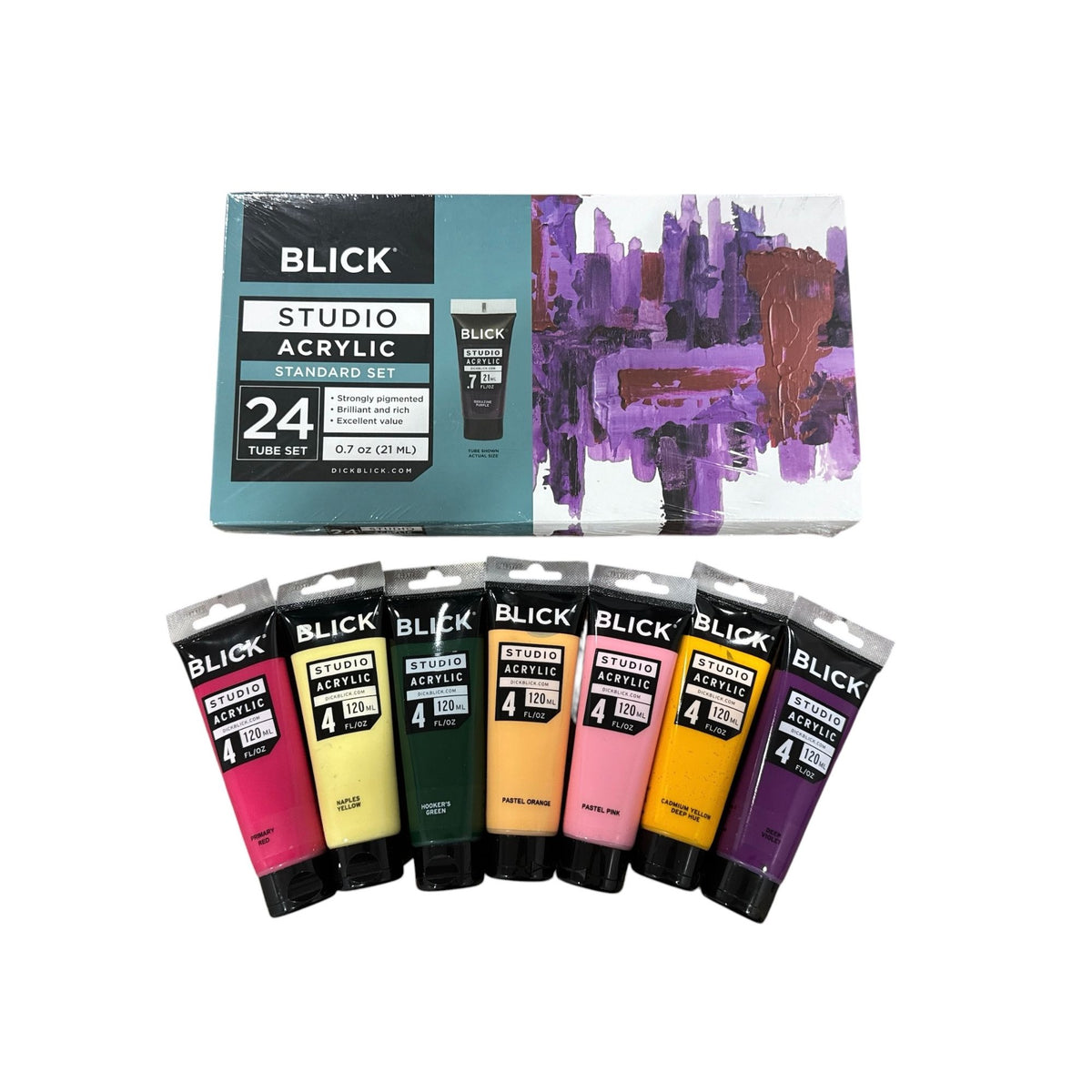 Blick Studio Acrylic Paint Set 24 Tubes (0.7 Oz Each) & 7 Large Tubes (4 Fl Oz Each) Professional Artist Quality