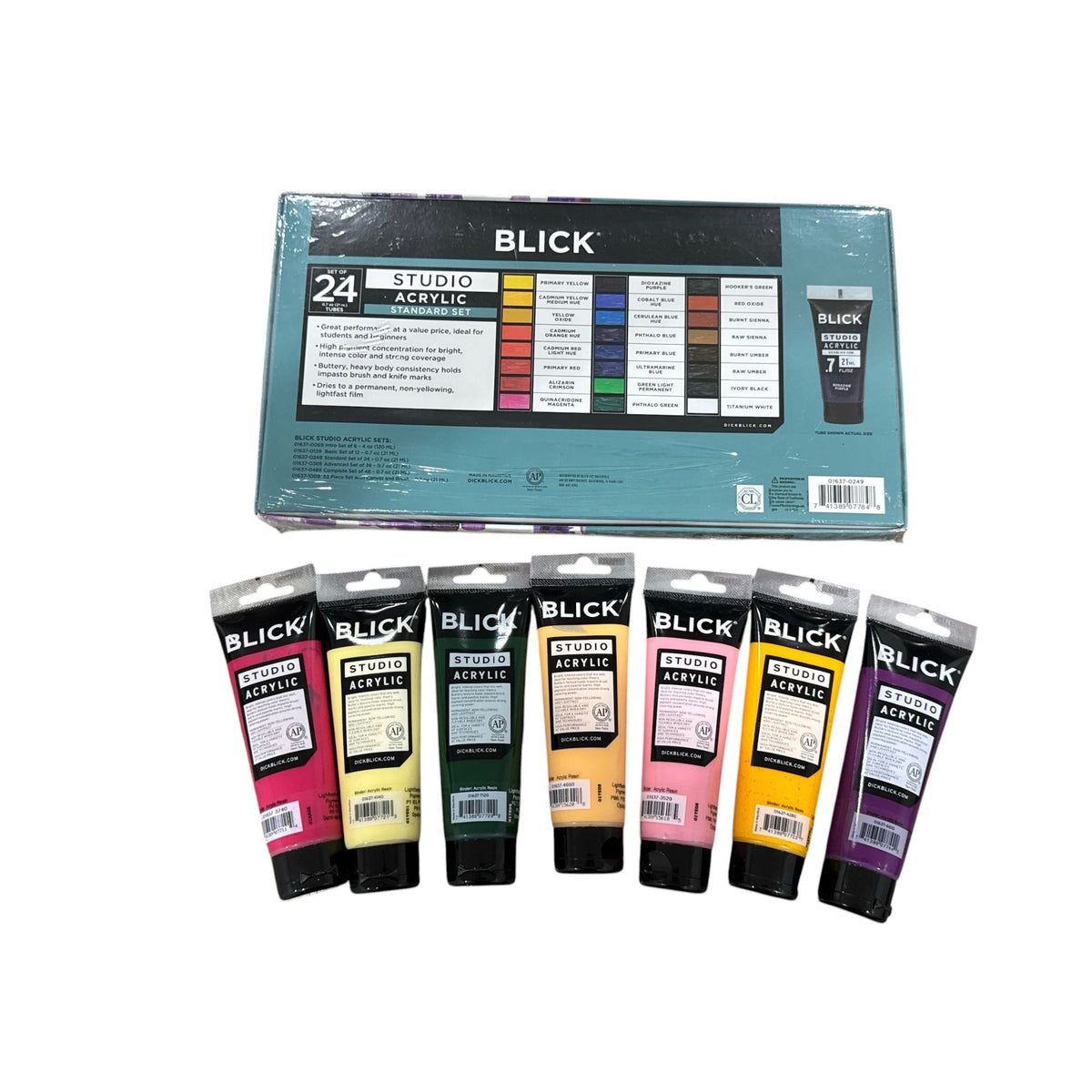 Blick Studio Acrylic Paint Set 24 Tubes (0.7 Oz Each) & 7 Large Tubes (4 Fl Oz Each) Professional Artist Quality