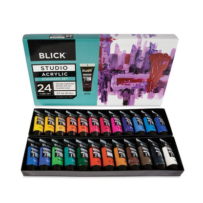 Blick Studio Acrylic Paint Set 24 Tubes (0.7 Oz Each) & 7 Large Tubes (4 Fl Oz Each) Professional Artist Quality
