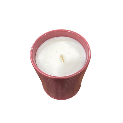 Fresh Strawberry & Hibiscus Scented Candle 14 Oz Ceramic Ribbed Jar
