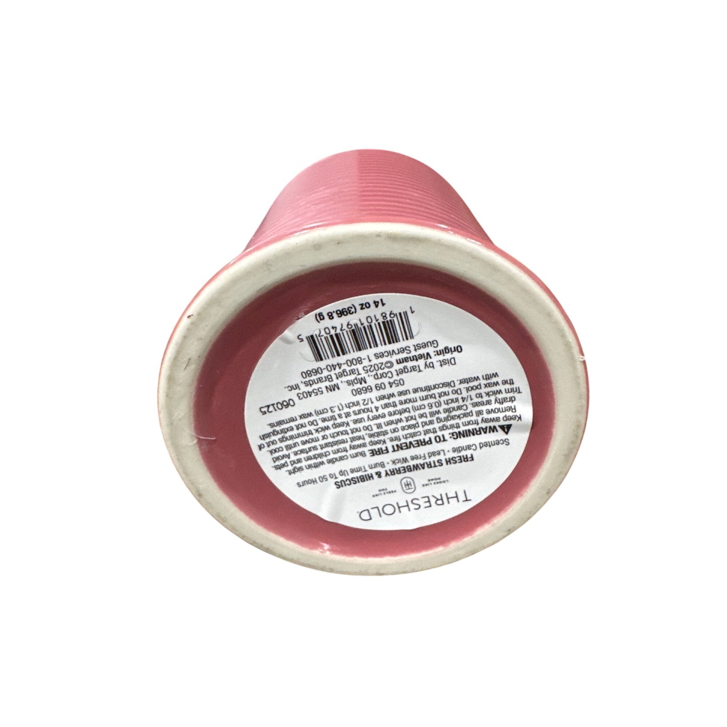 Fresh Strawberry & Hibiscus Scented Candle 14 Oz Ceramic Ribbed Jar