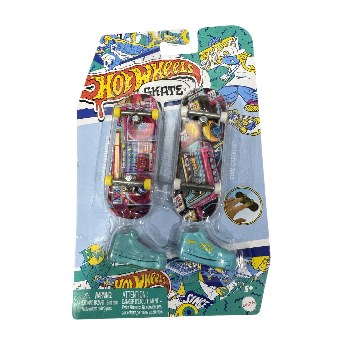 Hot Wheels Skate Fingerboard 2-Pack With Shoes - Cool Cassette & Virtually Cool Designs - Ages 5+