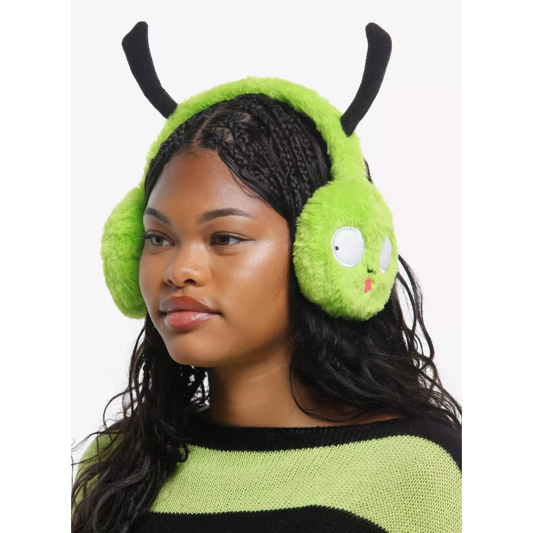 Zim 3D Plush Earmuffs With Alien Design In Green For Adults & Teens