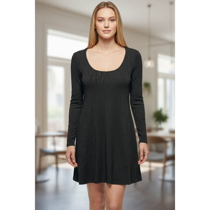 Tash + Sophie Black Long Sleeve Scoop Neck Knit Dress L Made In USA