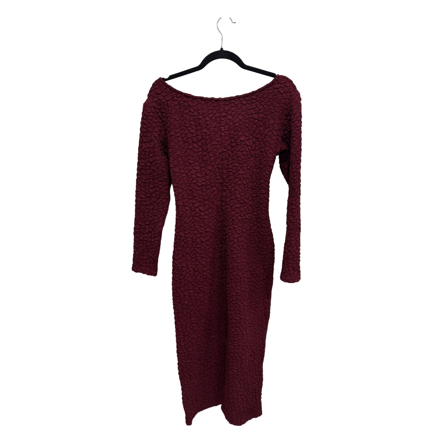 Astr The Label - Burgundy Textured Knit Knot Front Off the Shoulder Long Sleeve Midi Dress Size M