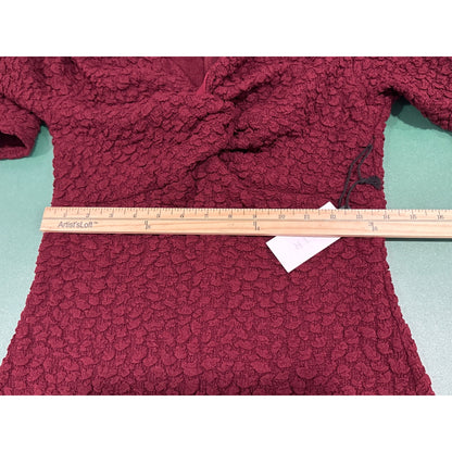 Astr The Label - Burgundy Textured Knit Knot Front Off the Shoulder Long Sleeve Midi Dress Size M