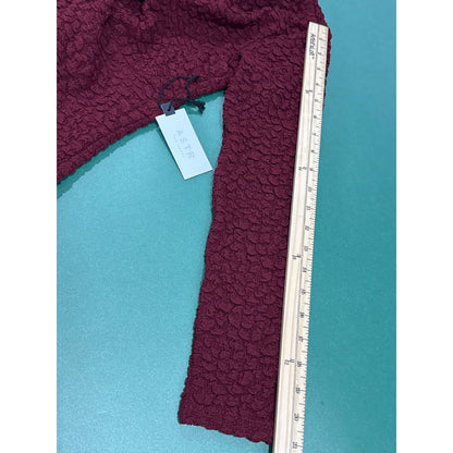 Astr The Label - Burgundy Textured Knit Knot Front Off the Shoulder Long Sleeve Midi Dress Size M