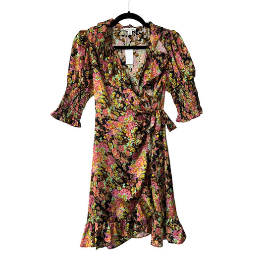 Topshop Floral Wrap Dress With Ruffle Hem & Smocked Sleeves Size US 4