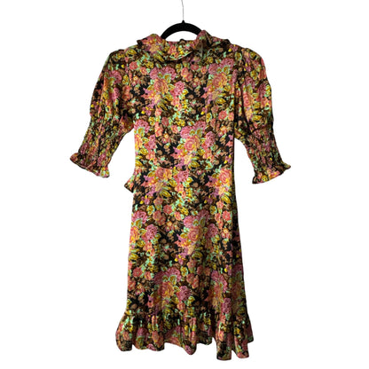 Topshop Floral Wrap Dress With Ruffle Hem & Smocked Sleeves Size US 4