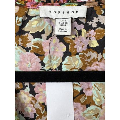 Topshop Floral Wrap Dress With Ruffle Hem & Smocked Sleeves Size US 4