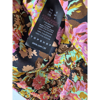 Topshop Floral Wrap Dress With Ruffle Hem & Smocked Sleeves Size US 4