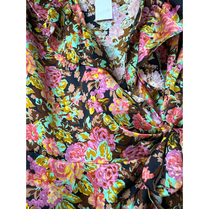 Topshop Floral Wrap Dress With Ruffle Hem & Smocked Sleeves Size US 4
