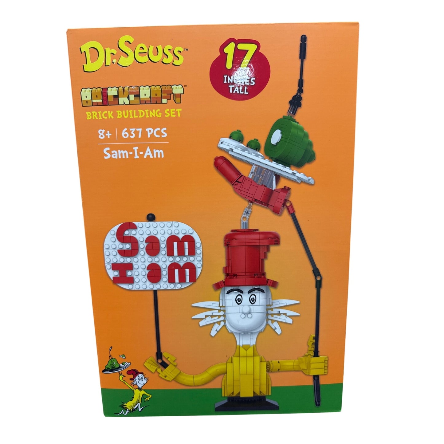 Dr Seuss Green Eggs And Ham Sam-I-Am Brick Building Set 637 Pcs 17 Inches Tall