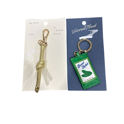 Set Of 2 Keychains: A New Day Gold Knot Bag Charm & Universal Thread Sweet Relish Keychain