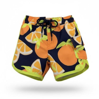 SVRN Code Kids Orange & Navy Swim Shorts With Citrus Print Size 2T