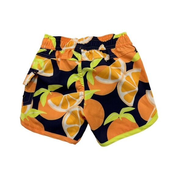 SVRN Code Kids Orange & Navy Swim Shorts With Citrus Print Size 2T