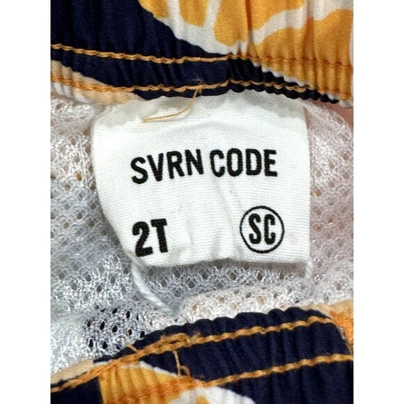 SVRN Code Kids Orange & Navy Swim Shorts With Citrus Print Size 2T