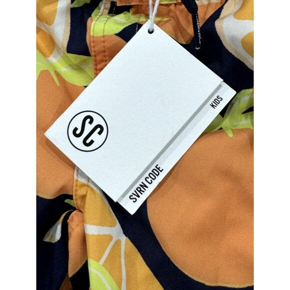 SVRN Code Kids Orange & Navy Swim Shorts With Citrus Print Size 2T