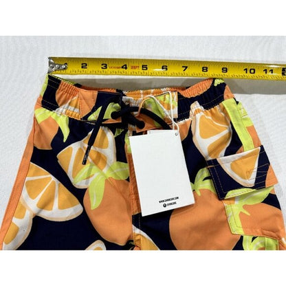 SVRN Code Kids Orange & Navy Swim Shorts With Citrus Print Size 2T