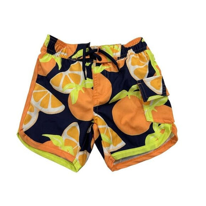 SVRN Code Kids Orange & Navy Swim Shorts With Citrus Print Size 2T