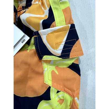 SVRN Code Kids Orange & Navy Swim Shorts With Citrus Print Size 2T