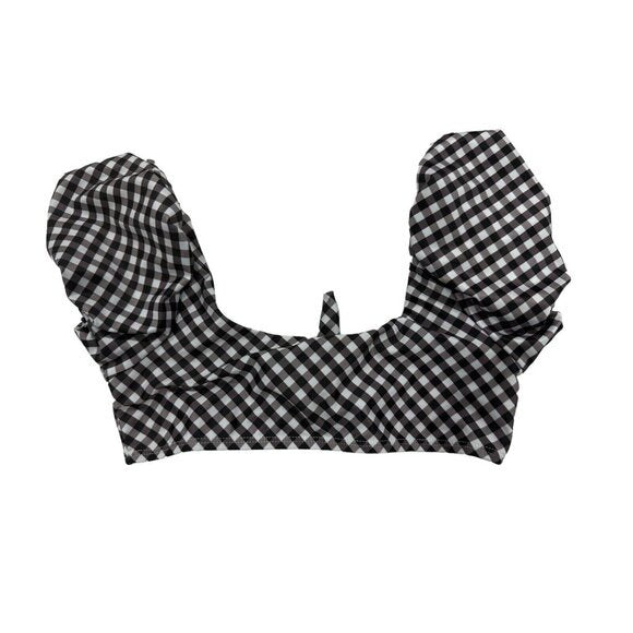 Raisins Girls Black & White Gingham Puff Sleeve Bikini Top Size 8 Swimwear