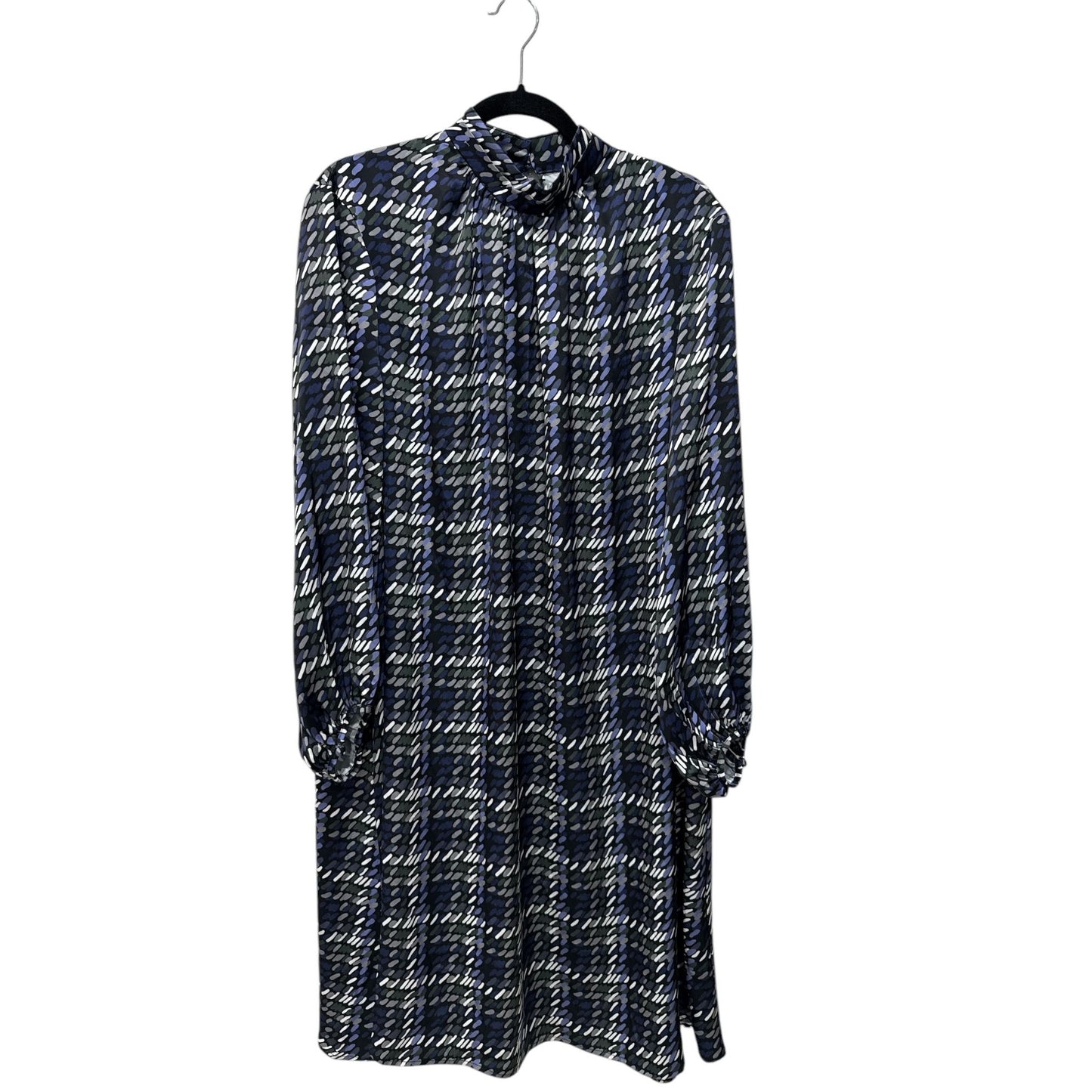 Misook Women's Long-Sleeve Printed Dress Size L Blue/Green Plaid Lightweight Fabric High Neck