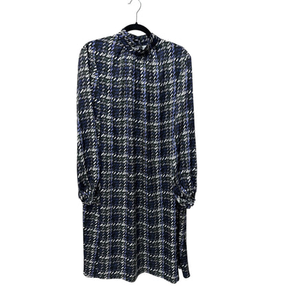 Misook Women's Long-Sleeve Printed Dress Size L Blue/Green Plaid Lightweight Fabric High Neck
