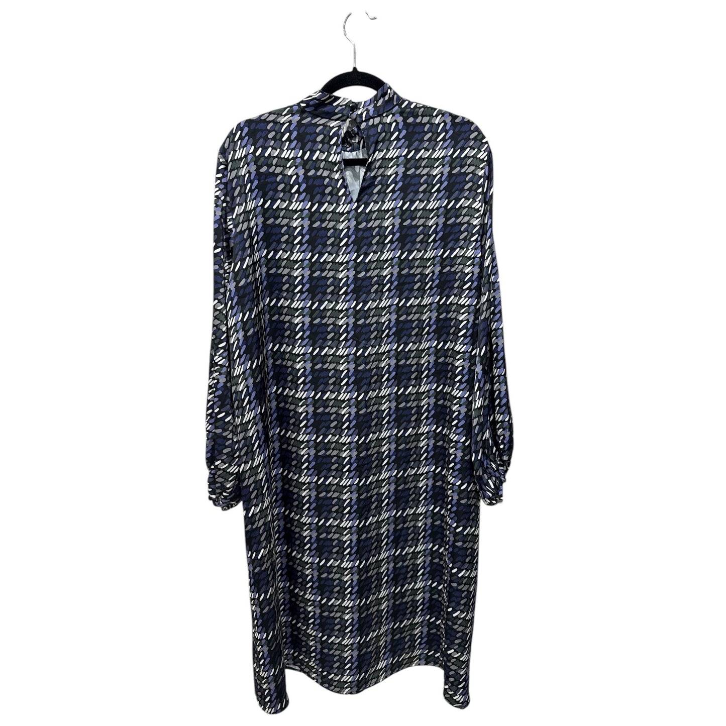Misook Women's Long-Sleeve Printed Dress Size L Blue/Green Plaid Lightweight Fabric High Neck