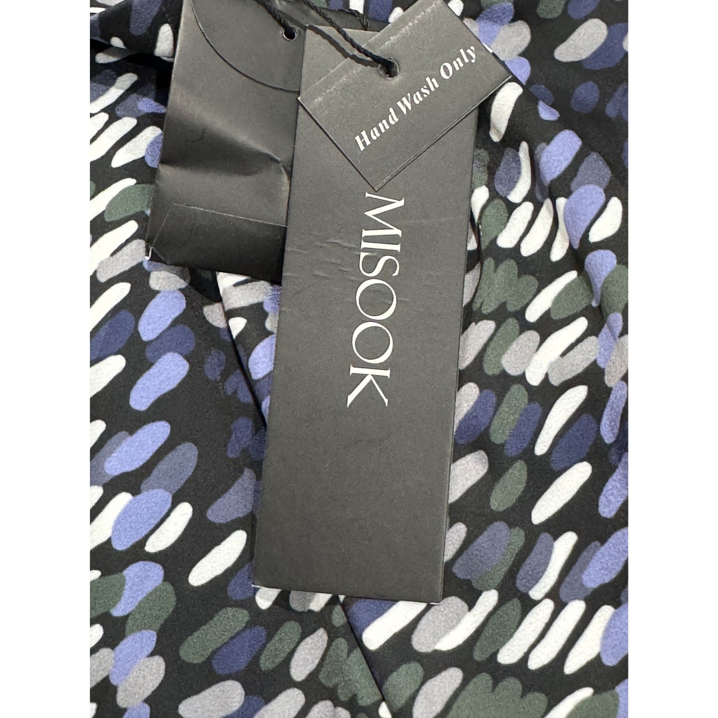 Misook Women's Long-Sleeve Printed Dress Size L Blue/Green Plaid Lightweight Fabric High Neck