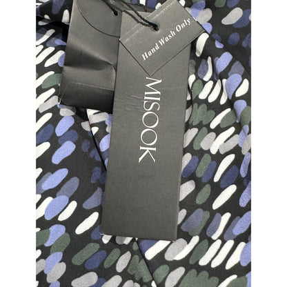 Misook Women's Long-Sleeve Printed Dress Size L Blue/Green Plaid Lightweight Fabric High Neck