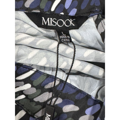 Misook Women's Long-Sleeve Printed Dress Size L Blue/Green Plaid Lightweight Fabric High Neck