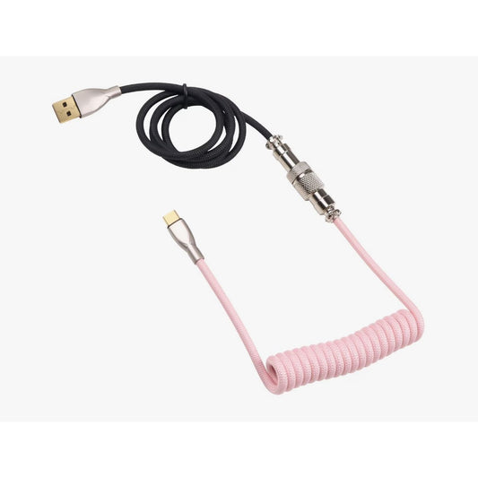 GameStop Coiled USB-C to USB-A Cable 6ft Black & Pink for Charging/Data Transfer