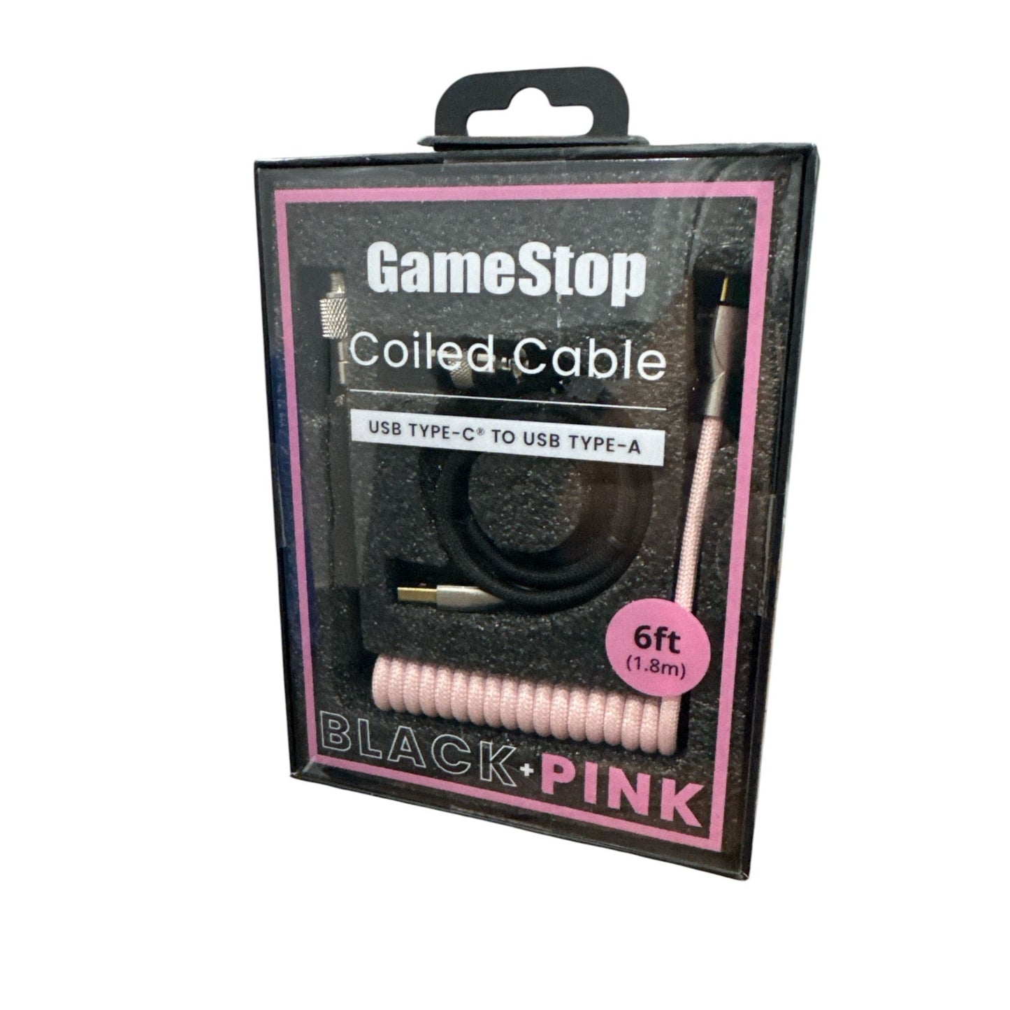 GameStop Coiled USB-C to USB-A Cable 6ft Black & Pink for Charging/Data Transfer