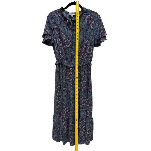 Nanette Lepore Blue & Purple Floral Patterned Short Sleeve Midi Dress Size 10