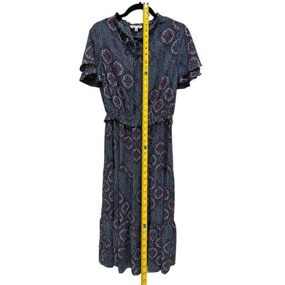 Nanette Lepore Blue & Purple Floral Patterned Short Sleeve Midi Dress Size 10