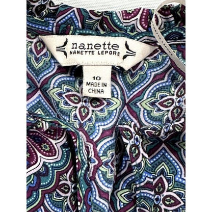 Nanette Lepore Blue & Purple Floral Patterned Short Sleeve Midi Dress Size 10