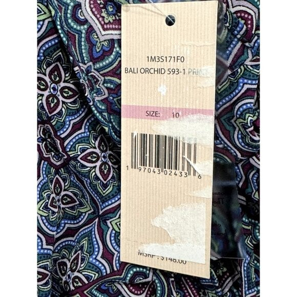 Nanette Lepore Blue & Purple Floral Patterned Short Sleeve Midi Dress Size 10