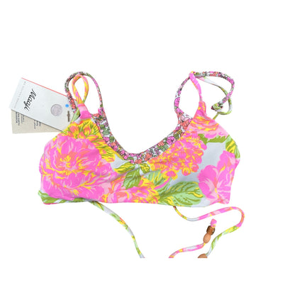 Maaji Women's Reversible Bikini Top With Floral Pink & Green Print Adjustable Straps 2-In-1 Design SMALL