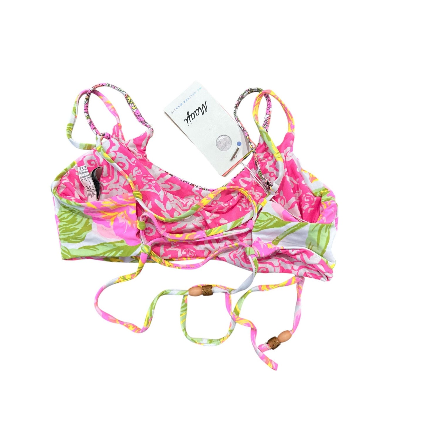 Maaji Women's Reversible Bikini Top With Floral Pink & Green Print Adjustable Straps 2-In-1 Design SMALL