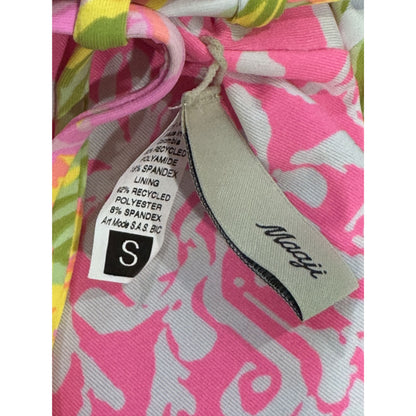 Maaji Women's Reversible Bikini Top With Floral Pink & Green Print Adjustable Straps 2-In-1 Design SMALL
