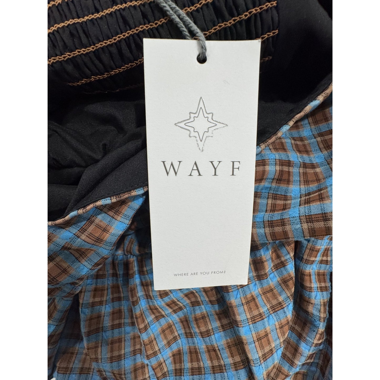 WAYF Plaid Tiered Mini Dress With Puff Sleeves In Blue & Brown