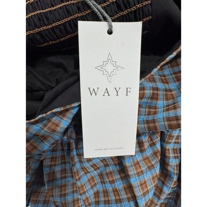 WAYF Plaid Tiered Mini Dress With Puff Sleeves In Blue & Brown