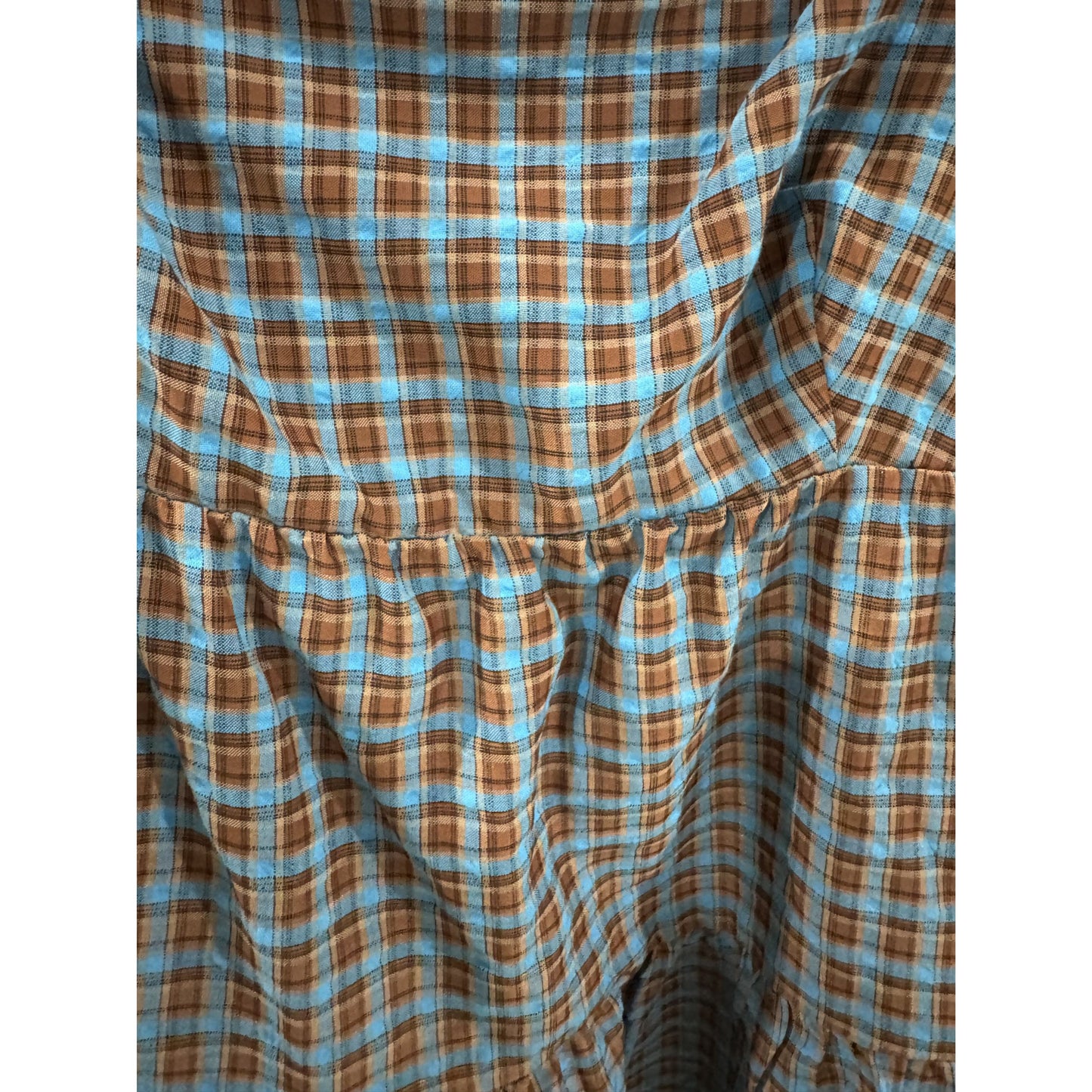 WAYF Plaid Tiered Mini Dress With Puff Sleeves In Blue & Brown