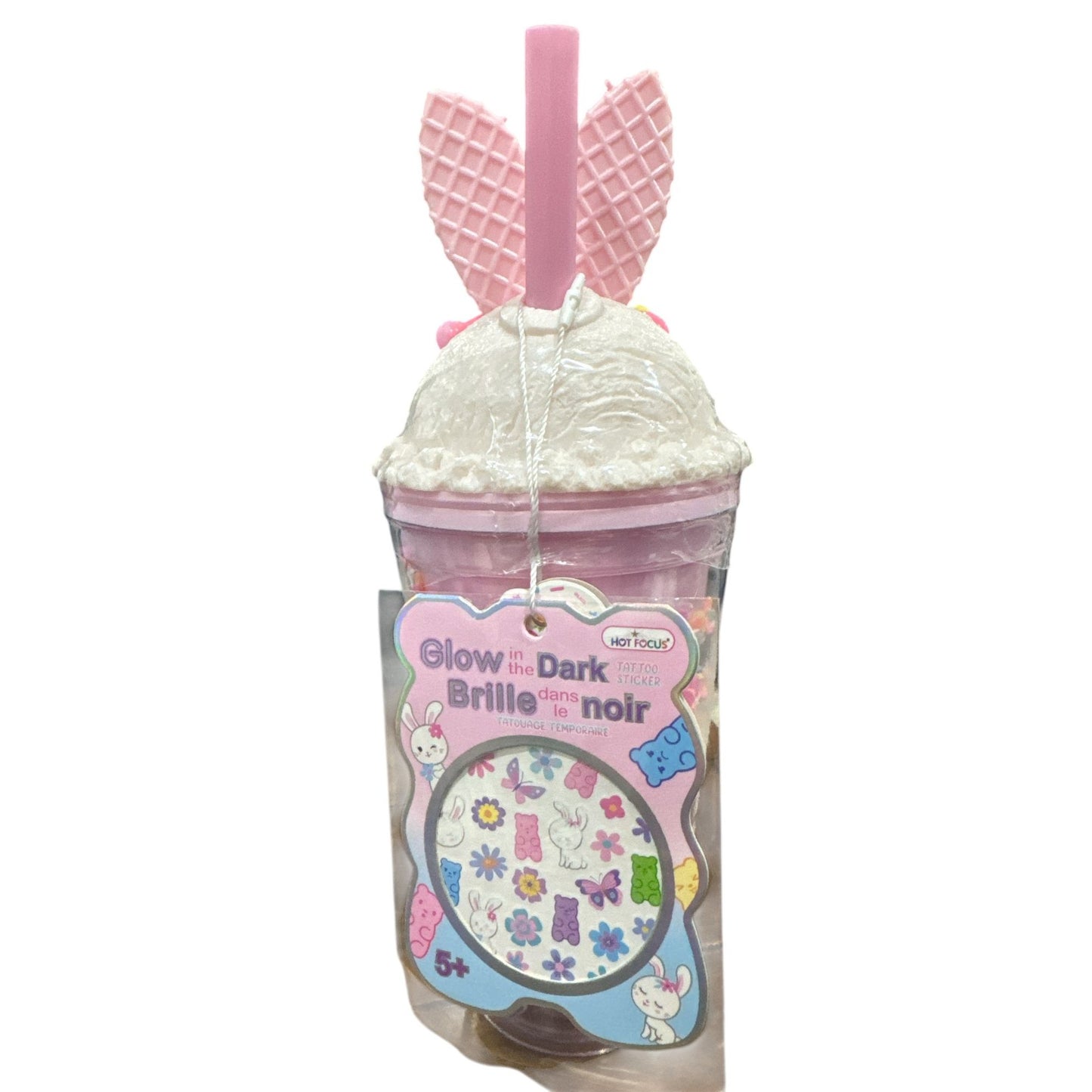 Hot Focus Ice Cream Hydration Cup With Glow-In-The-Dark Tattoos - Pink Sprinkles Design - Ages 5+