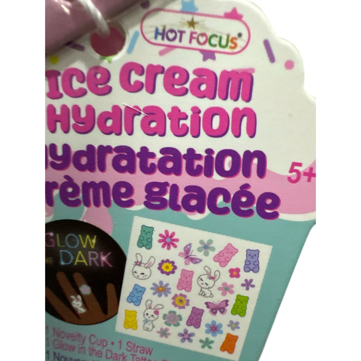 Hot Focus Ice Cream Hydration Cup With Glow-In-The-Dark Tattoos - Pink Sprinkles Design - Ages 5+