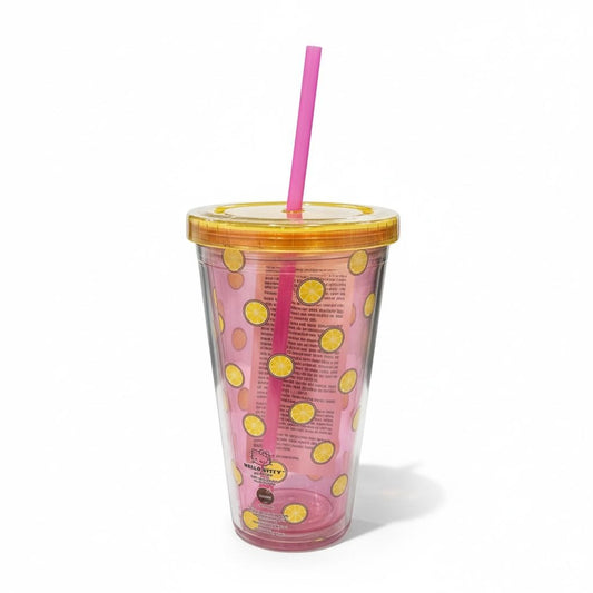 Hello Kitty Lemonade-Themed Tumbler With Lid & Straw 16oz Pink & Yellow BPA-Free