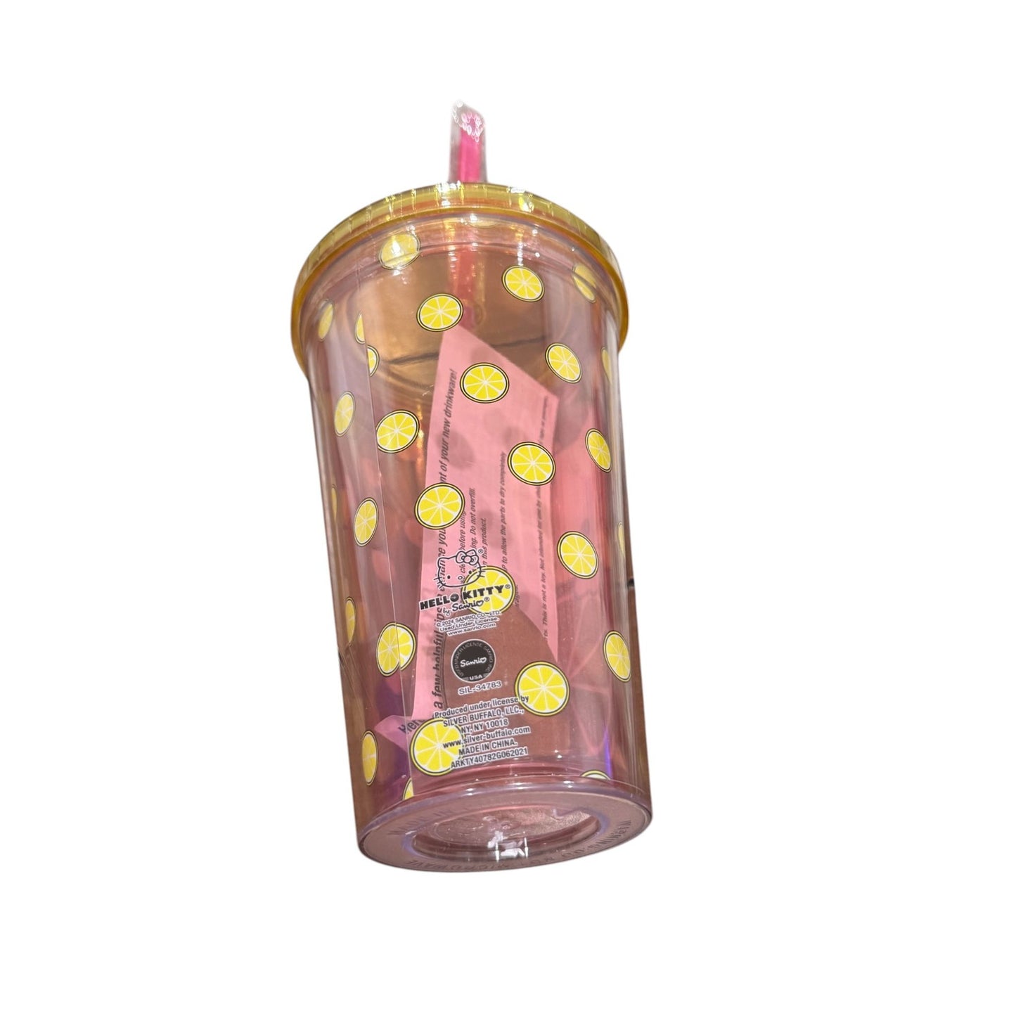 Hello Kitty Lemonade-Themed Tumbler With Lid & Straw 16oz Pink & Yellow BPA-Free