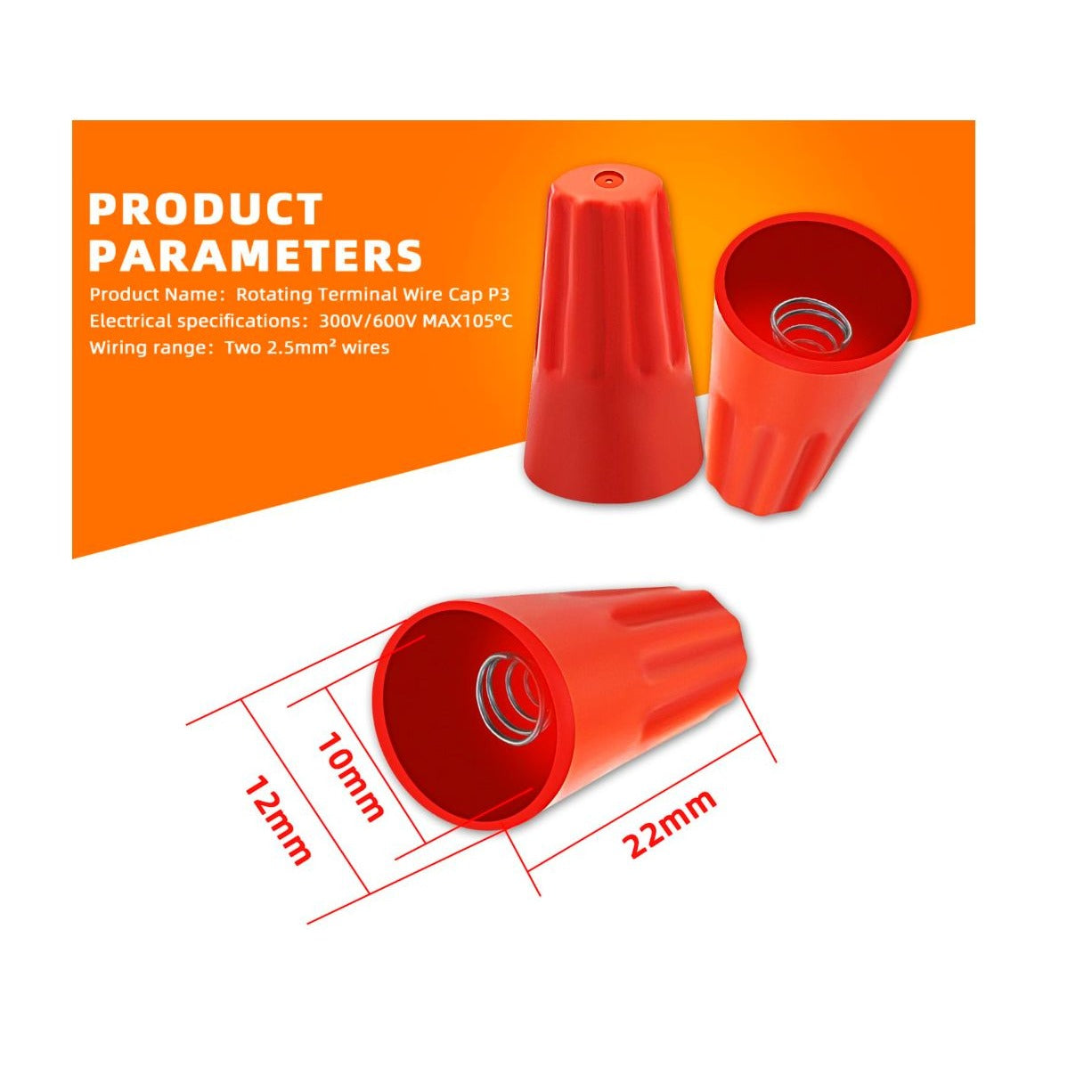 Electrical Wire Cap Connectors，150 PCS P3 Spring Insert Twist Caps Connection Electrical Wire Connectors Nuts Screw Terminals